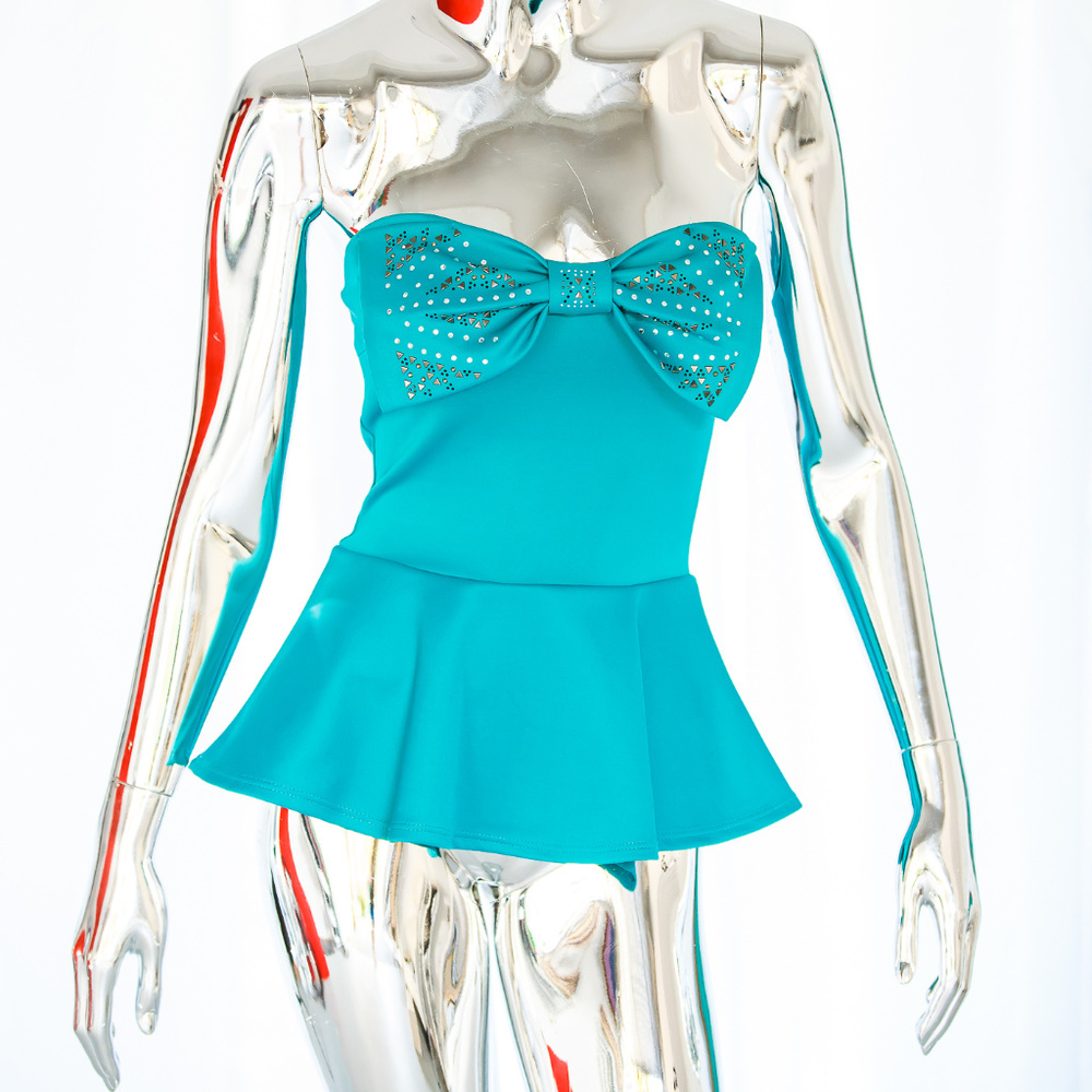 NWOT Teal/turquoise strapless peplum bow top